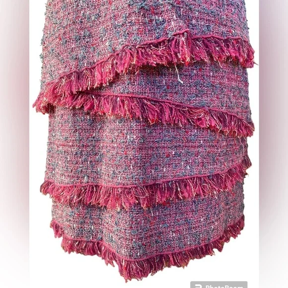 Worth NewYork Multicolored Pink Tweed Fully Lined Sheath Dress w/Fringe (Size 6) - Picture 5 of 11
